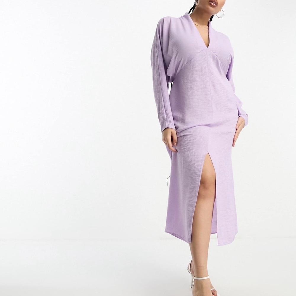 ASOS Lilac Long Sleeve Midi Dress with Front Slit